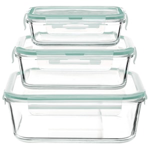 Set 3 cutii alimentare, 5five, patrate, sticla, inchidere ermetica