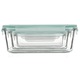 Set 3 caserole din sticla patrate 5Five Clipeat, capac albastru, 2.2L + 800ml + 330ml