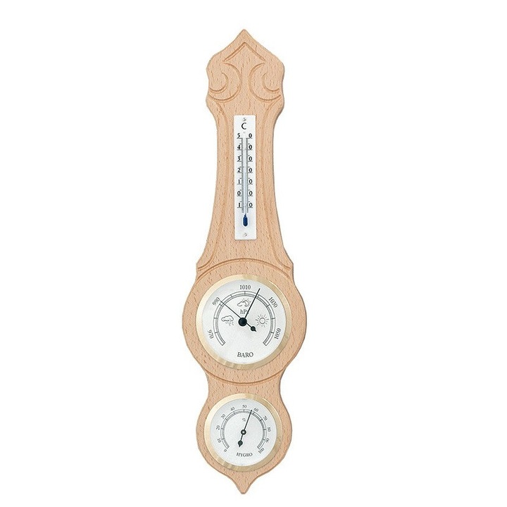 Barometru Möller, Termometru si umiditate, Lemn, Bej
