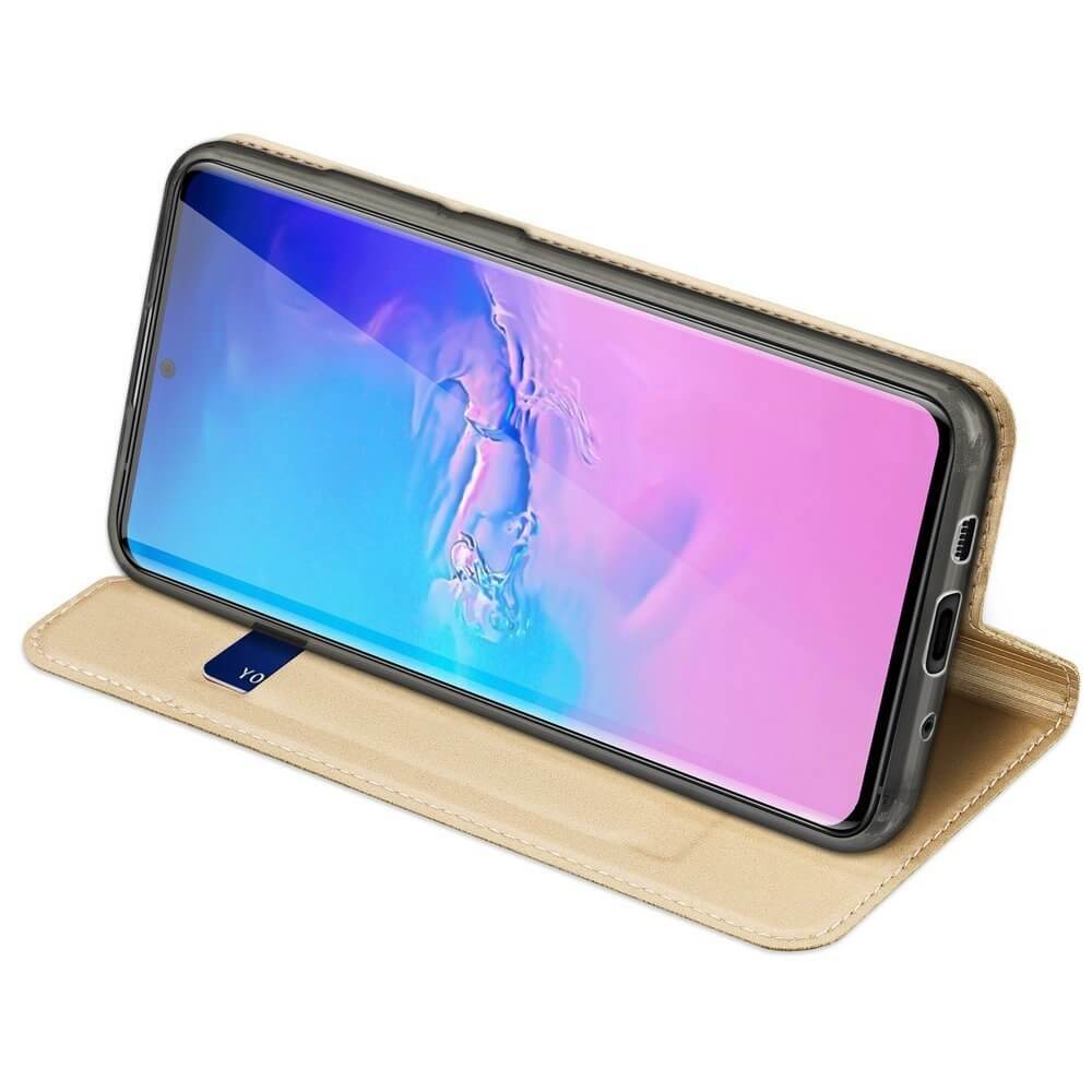 Husa Samsung S20 Ultra, Flip / Book, Stand si Buzunar Card, DUX DUCIS, Piele, Gold