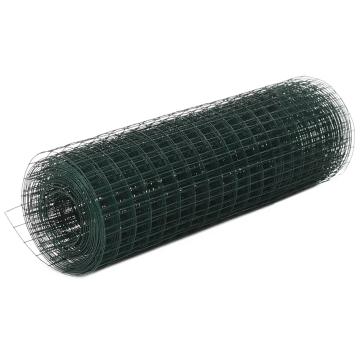 Plasa de sarma gaini vidaXL, verde, 25 x 0,5 m, otel cu invelis PVC 4.28 kg 143631