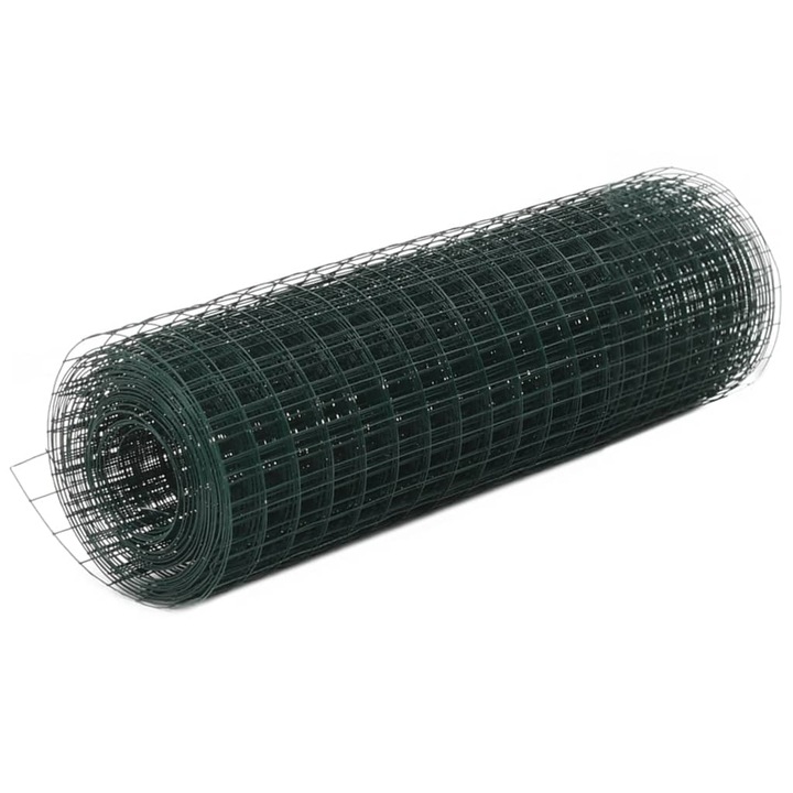 Plasa de sarma gaini vidaXL, verde, 10 x 0,5 m, otel cu invelis PVC 1.49 kg 143626
