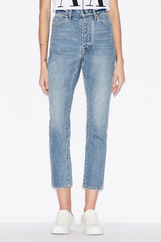 ARMANI EXCHANGE, Blugi crop mom fit cu aspect decolorat, Albastru ARMANI EXCHANGE, Blugi crop mom fit cu aspect decolorat, Albastru