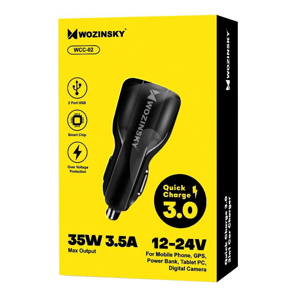 Incarcator auto Wozinsky, Quick charge 3.10, 2 x USB, 3.1 A, Negru