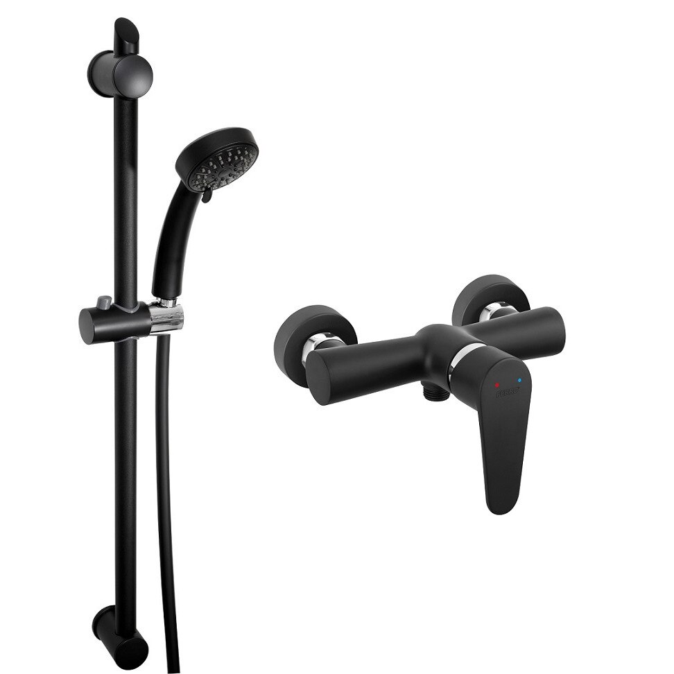 Pachet 2in1 Coloana de dus cu baterie dus Algeo Negru Mat, cu set bara dus, si para dus mobila