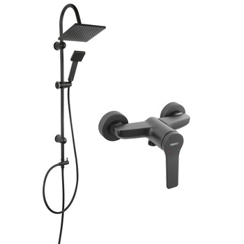 Pachet 2in1 Coloana de dus Ferro Stratos, cu baterie dus Negru Mat, set bara dus Negru Mat, dus fix, para dus mobila Pachet 2in1 Coloana de dus Ferro Stratos, cu baterie dus Negru Mat, set bara dus Negru Mat, dus fix, para dus mobila