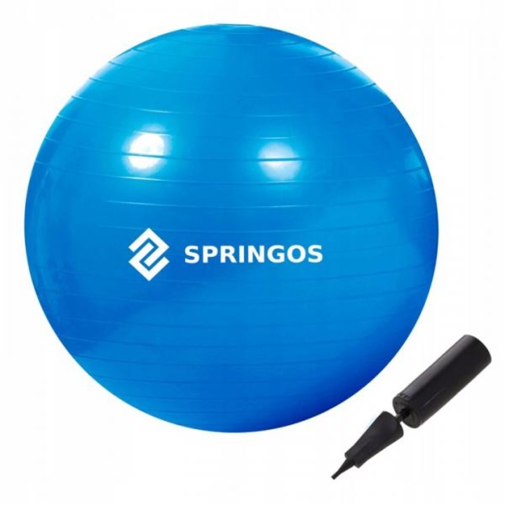 Фитнес топка Springos Swiss Ball, Син, 85 см, Включена помпа