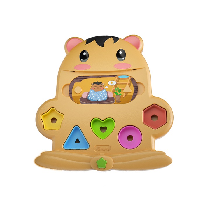 Jucarie interactiva de sortare a formelor geometrice, cu design Veverita, Tumama®, material plastic, varsta +3 ani, dimensiuni 29x27x5.5 cm, maro