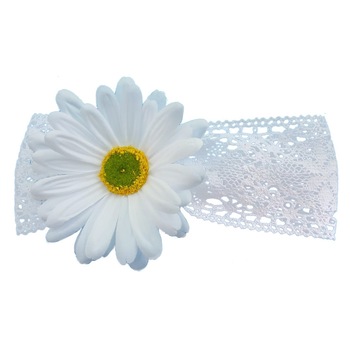 Bentita Mic Pitic BT21 din dantela bumbac perforata cu floare artificiala margareta, Alb Bentita Mic Pitic BT21 din dantela bumbac perforata cu floare artificiala margareta, Alb