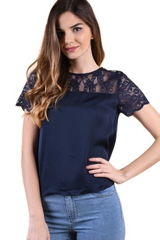 Tricou elegant cu dantela, Bleumarin, Only, Marimea M 38 EU Tricou elegant cu dantela, Bleumarin, Only, Marimea M 38 EU