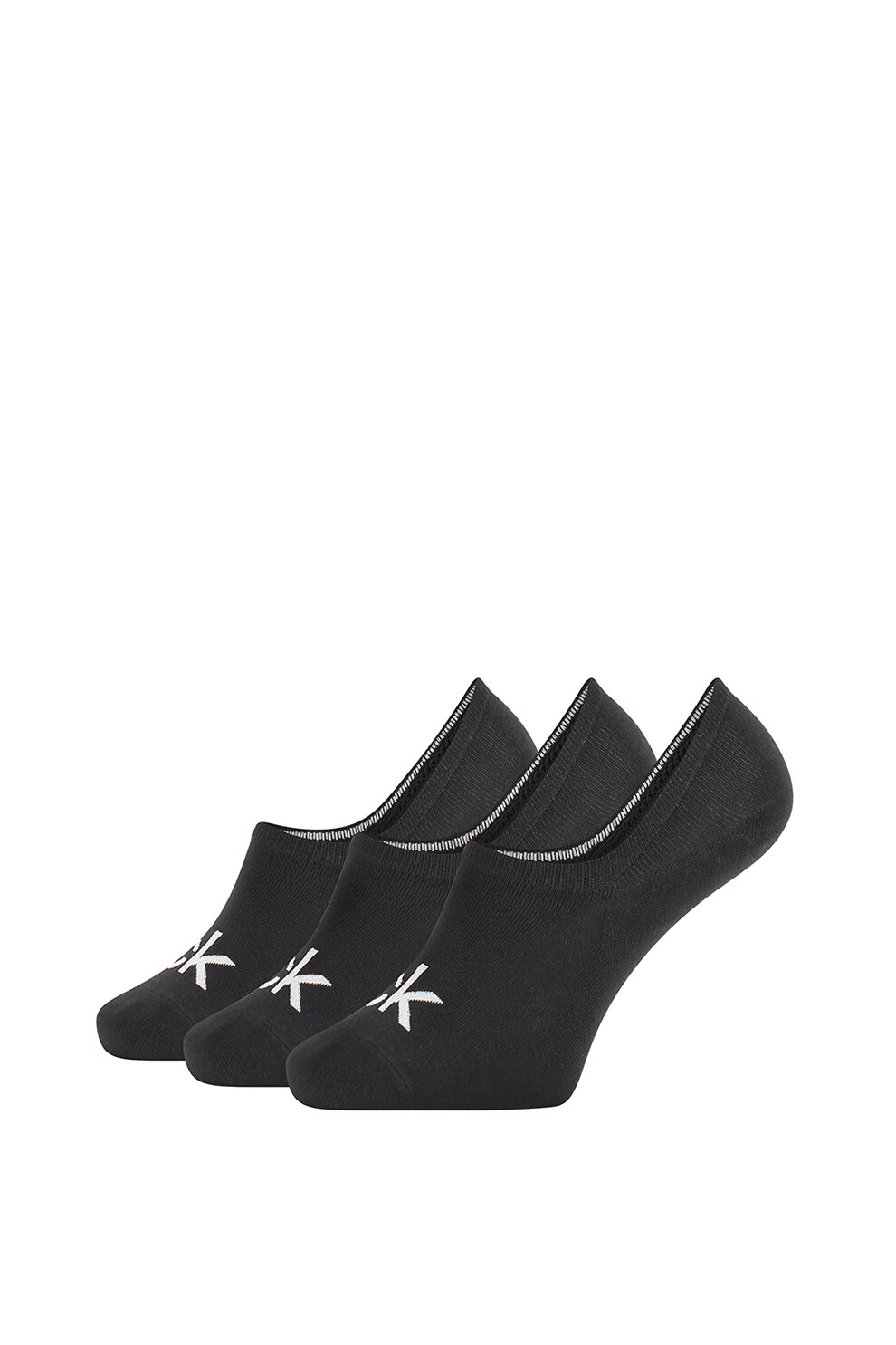 Calvin Klein, Set de sosete foarte scurte cu logo - 3 perechi, Negru, One Size