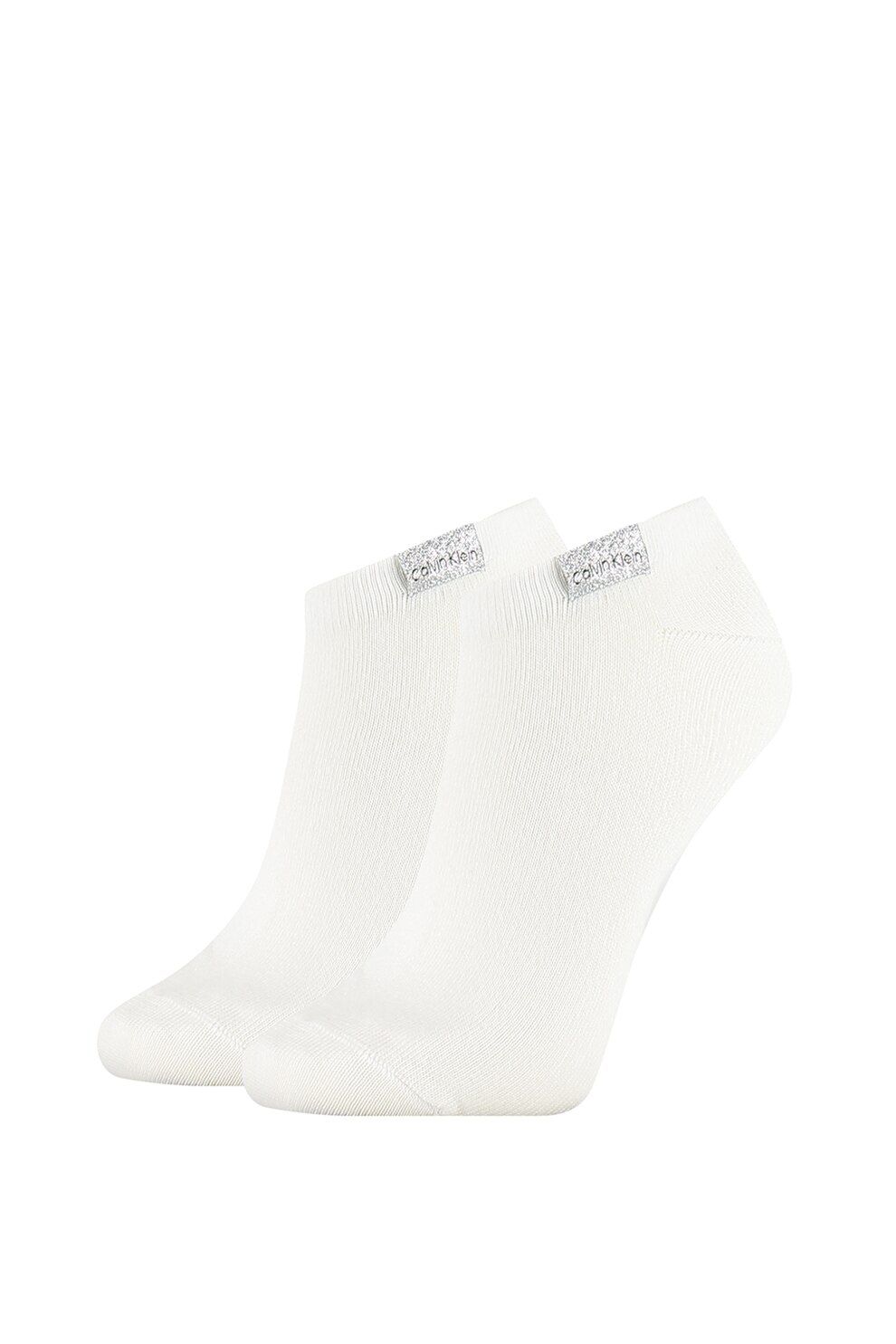 Calvin Klein, Set de sosete pana la glezna cu detaliu logo - 2 perechi, Alb, One Size