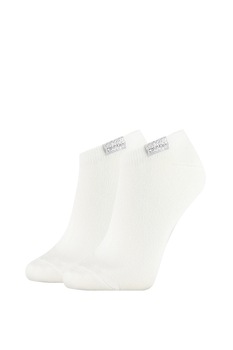 Calvin Klein, Set de sosete pana la glezna cu detaliu logo - 2 perechi, Alb, One Size Calvin Klein, Set de sosete pana la glezna cu detaliu logo - 2 perechi, Alb, One Size