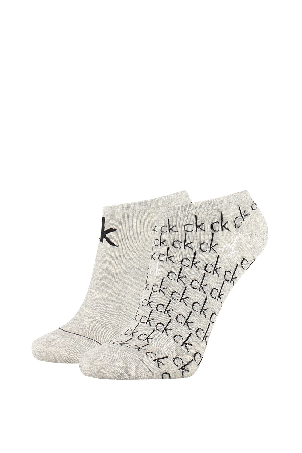 Calvin Klein, Sosete scurte cu model logo - 2 perechi, Gri melange/Negru, One Size
