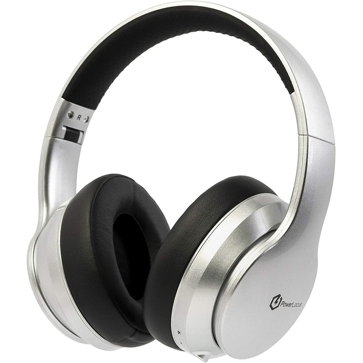 PowerLocus P6 Bluetooth fejhallgató, 20 óralejátszási idő, Bluetooth 5.0, Érintésérzékelő gomb, vezeték nélküli, fül köré illeszkedő, összehajtható, Ezüst