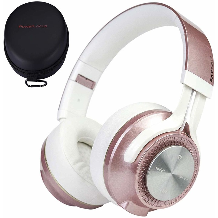 PowerLocus P3 Casti Audio Over ear,[40 ore de muzica, Bluetooth 5.0] Wireless Casti Hands-Free (Rose Gold)