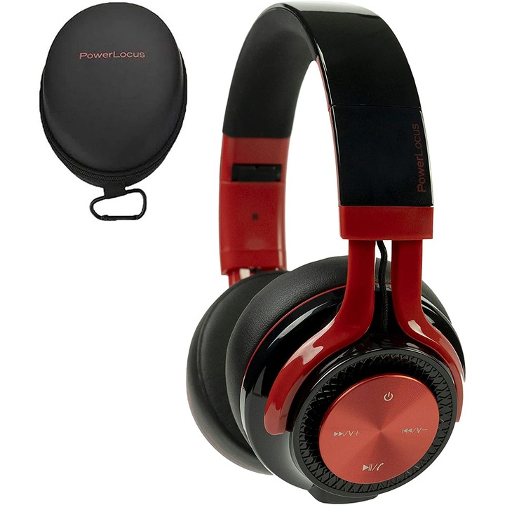 PowerLocus P3 Bluetooth fejhallgató,40 óralejátszási idő,, vezeték nélküli fül köré illeszkedő összehajtható - Fekete/Piros