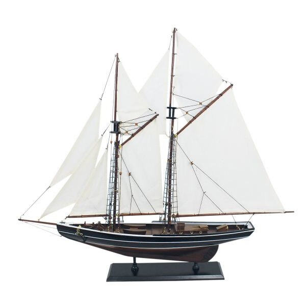 Iaht Sea Club din lemn cu suport, model Bluenose, vele din panza, L 74cm, H 66cm