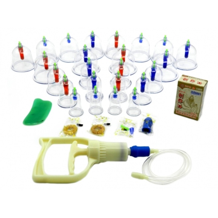 Set, ventuze plastic, cu magneti si pompa, pentru masaj, presopunctura, decontracturare, tonifiere, 24 bucati