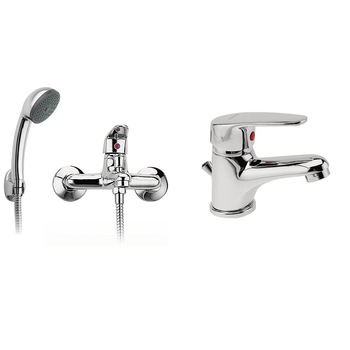 Pachet 2in1 baterie perete cada/dus cu accesorii si baterie lavoar cu ventil Smile, crom Pachet 2in1 baterie perete cada/dus cu accesorii si baterie lavoar cu ventil Smile, crom