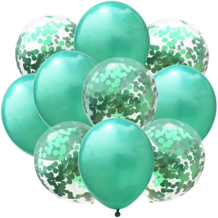 Set 10 baloane cu confetti, culoare verde, 30 cm, It's Party Time