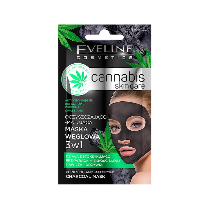 Маска за лице Eveline Cannabis Skin Charcoal, 3в1, 7 мл