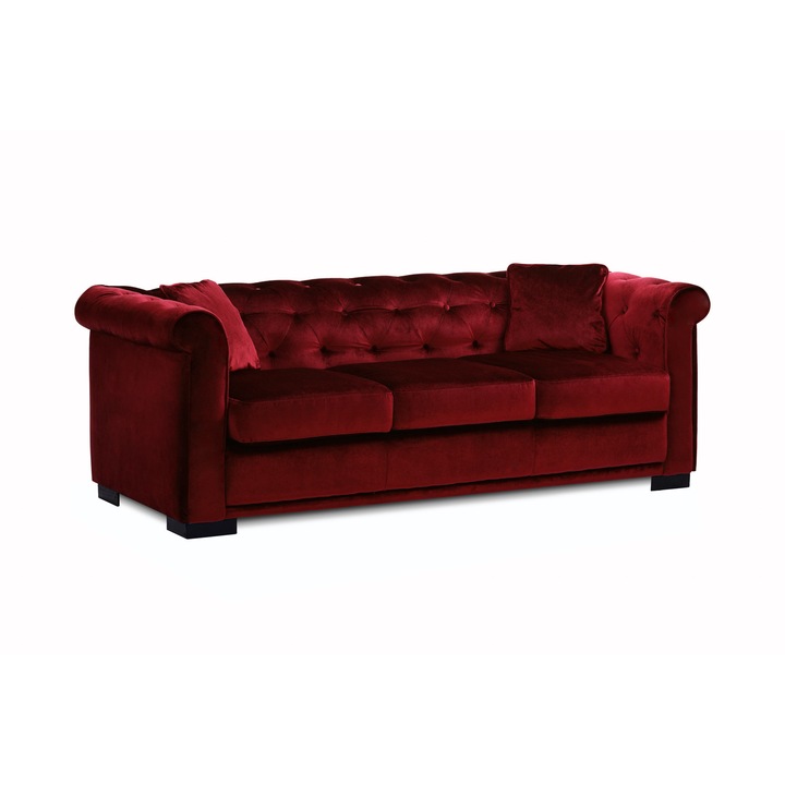 Canapea Chesterfield Zurich 3 locuri, fixa,genova ruby, rosu rubin, 73 x 214 x 96 cm