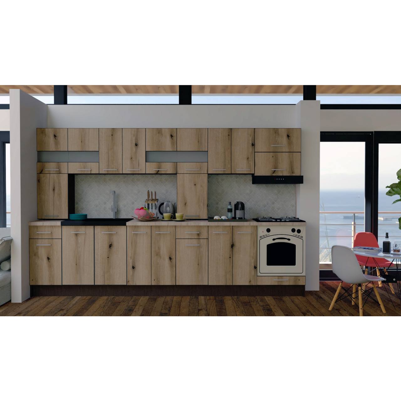 Set Bucatarie Genarom Max New 340 Wenge / K365, 340 x 205 - 230 x 60 cm