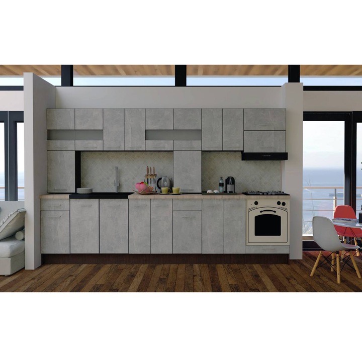 Set Bucatarie Genarom Max New 340 Wenge / Decor 4298, 340 x 205 - 230 x 60 cm