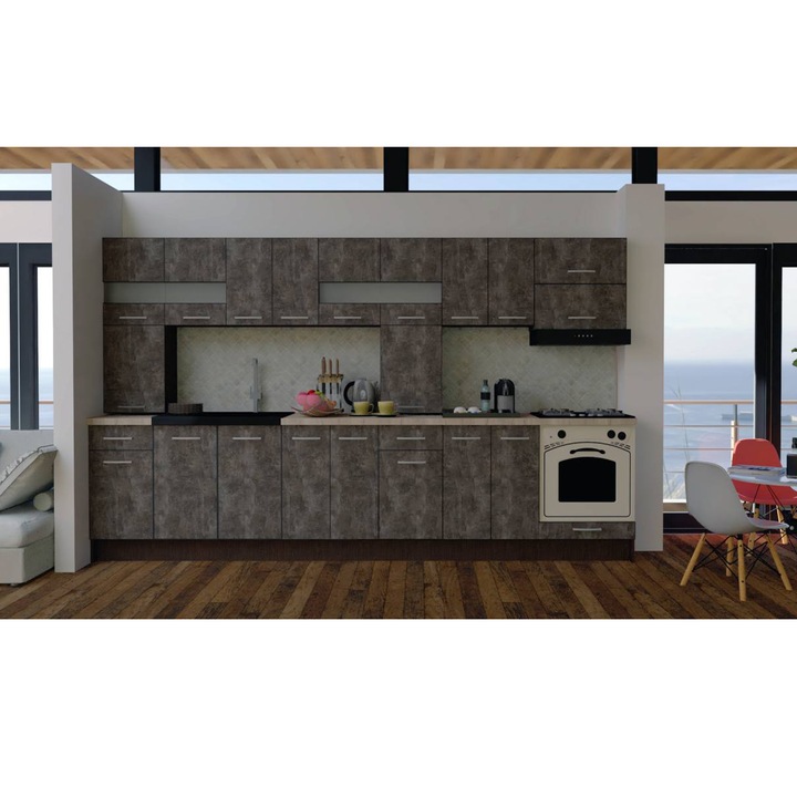 Set Bucatarie Genarom Max New 340 Wenge / Decor 4299, 340 x 205 - 230 x 60 cm