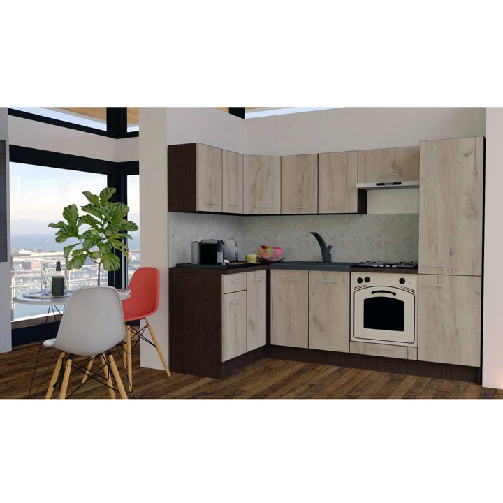 Set Bucatarie de Colt GENA NEW 1 ST. 140-250, Genarom, Cu Corp de Cuptor, Wenge / Decor K002