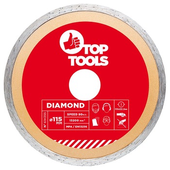 Disc diamantat continuu, 115mm x 22.2mm, 61H355, TOP TOOLS Disc diamantat continuu, 115mm x 22.2mm, 61H355, TOP TOOLS