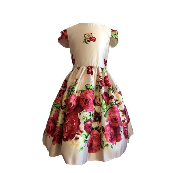 Rochita eleganta Anna, pentru ocazii speciale, Satin, Crem, Floral