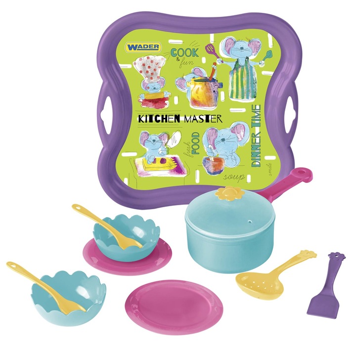 Set jucarii vesela cu tava, Wader, Dinner Time, plastic, multicolor