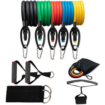 Set 10 benzi de rezistenta si 1 geanta sport SlowTon, Fitness, Pentru antrenament, Multicolor Set 10 benzi de rezistenta si 1 geanta sport SlowTon, Fitness, Pentru antrenament, Multicolor