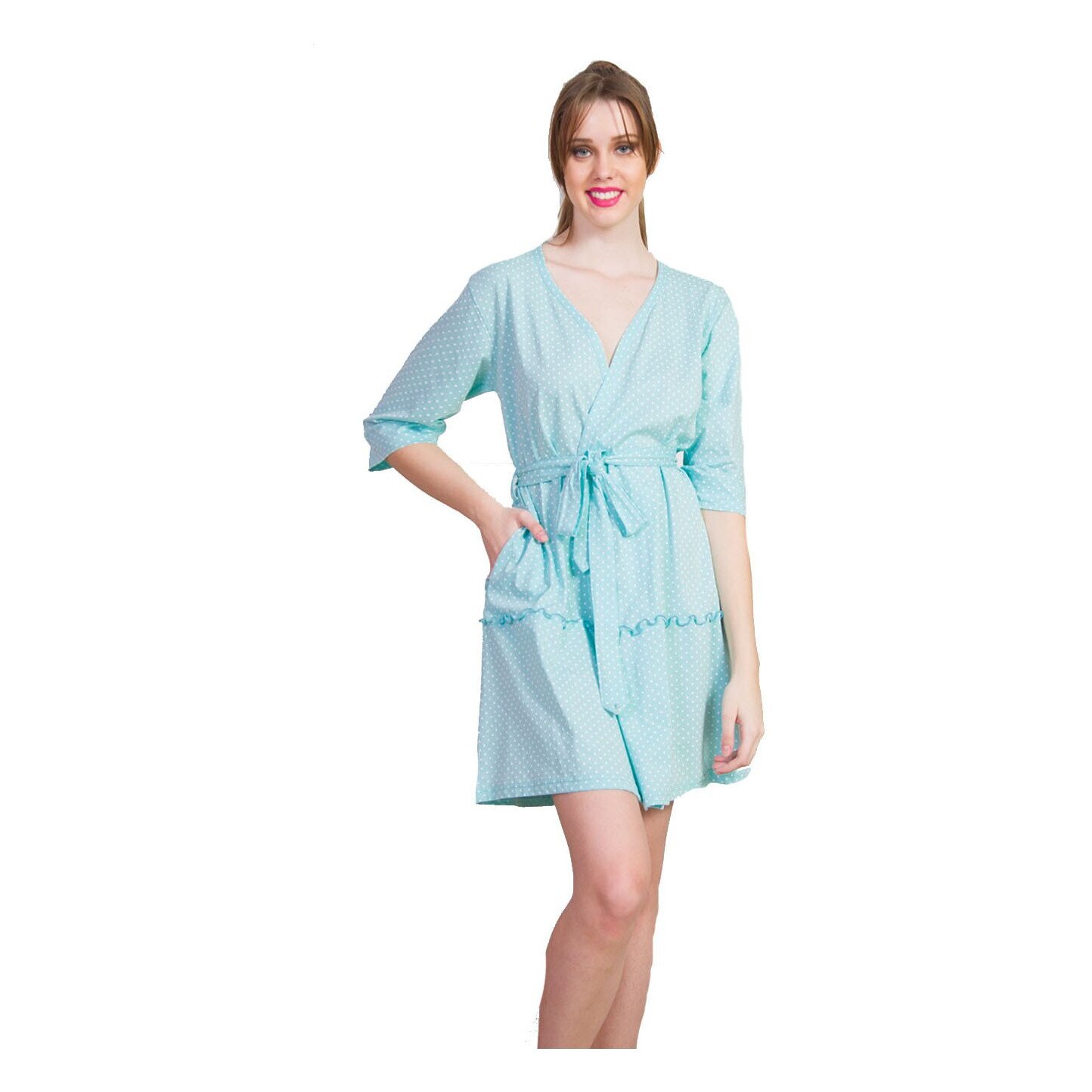 Halat, maneca 3/4, verde cu buline S