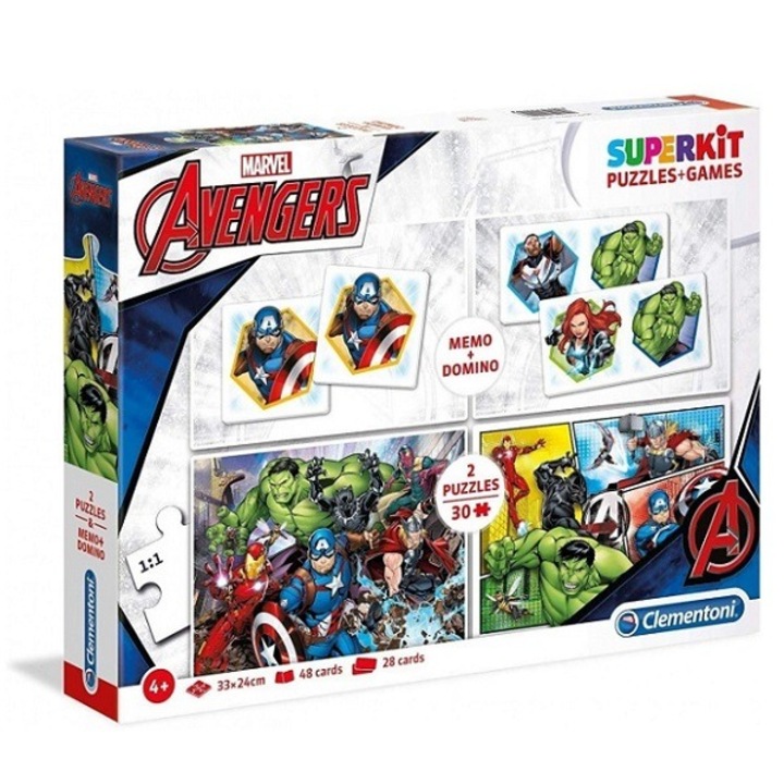 Комплект игри 4 в 1, Clementoni, Avengers, Puzzle, Memory game, Domino, Multicolor