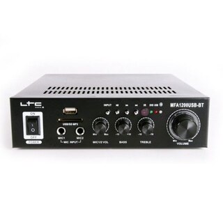 Amplificatore Karaoke LTC MFA1200USB-BT-BL – Bluetooth, Ingressi USB/SD, 2 Mic E 1 Linea, Regolazione Alti/Bassi, Telecomando Incluso, Colore Nero