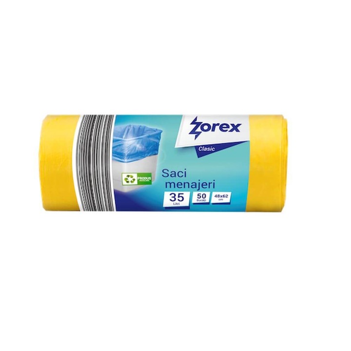 Zorex Classic tisztítózsákok, 35L, 48x62 cm, 50 db/tekercs, sárga színű, szeméthez