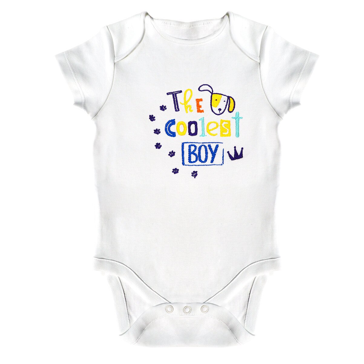 Body bebe, LWS, bumbac organic, brodat, model text baietel catelus, Alb