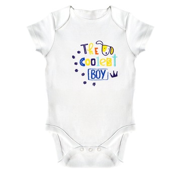 Body bebe, LWS, bumbac organic, brodat, model text baietel catelus, Alb Body bebe, LWS, bumbac organic, brodat, model text baietel catelus, Alb