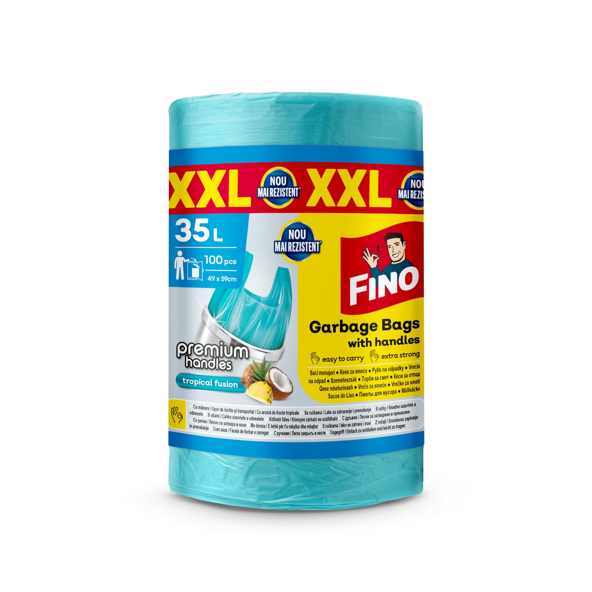 Saci menajeri parfumati si colorati cu manere Fino, 35l, 100 buc