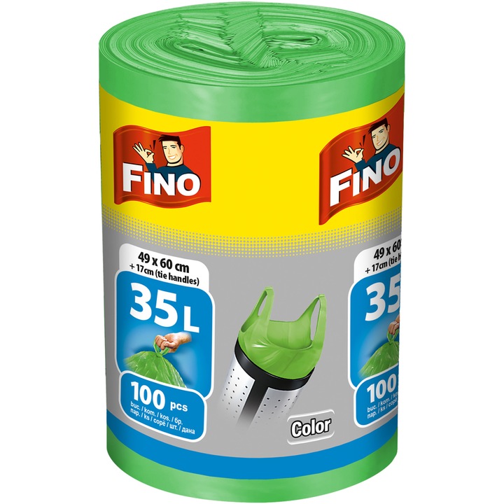 Торби за смет Fino, С дръжки, Цветни, Hd, 35 л, 100 броя