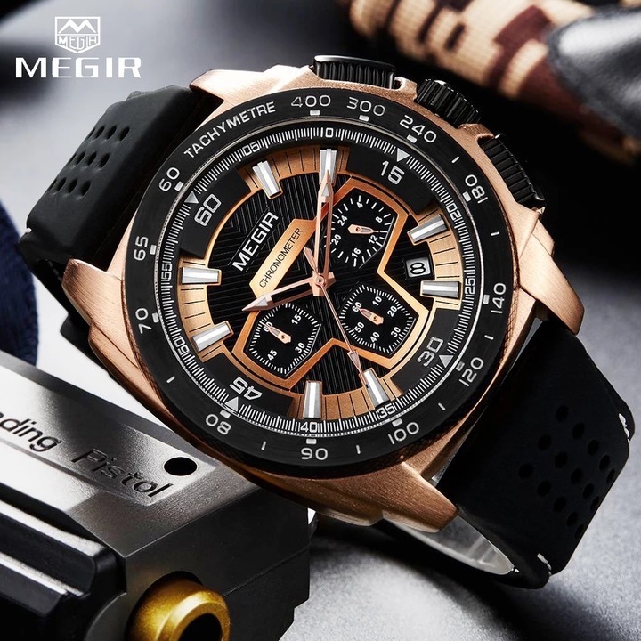 Ceas barbatesc casual Megir M102, analog, cronograf, data