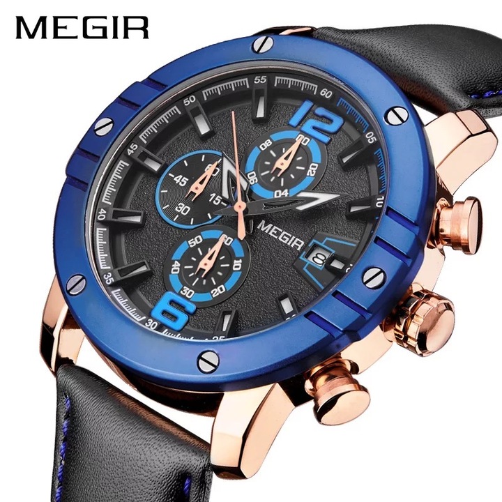 Ceas barbatesc casual Megir M104, analog, cronograf, data