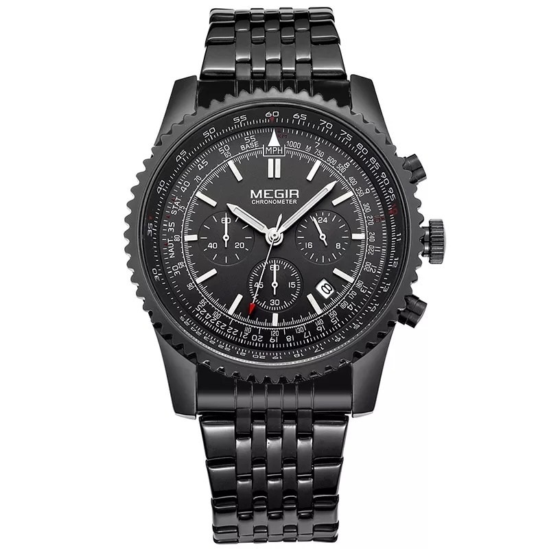 Ceas barbatesc casual, sport Megir M109, curea metal zale, afisaj analog
