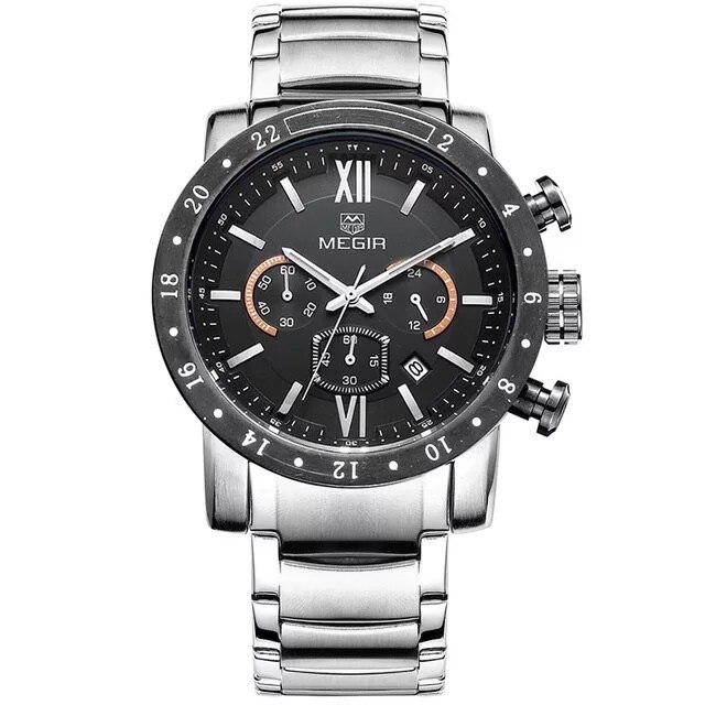 Ceas barbatesc casual, sport Megir M108, curea metal zale, afisaj analog