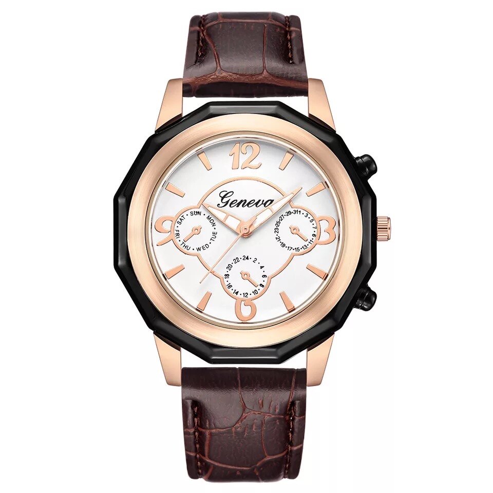 Ceas dama casual Geneva G105-3 curea piele, afisaj analogic