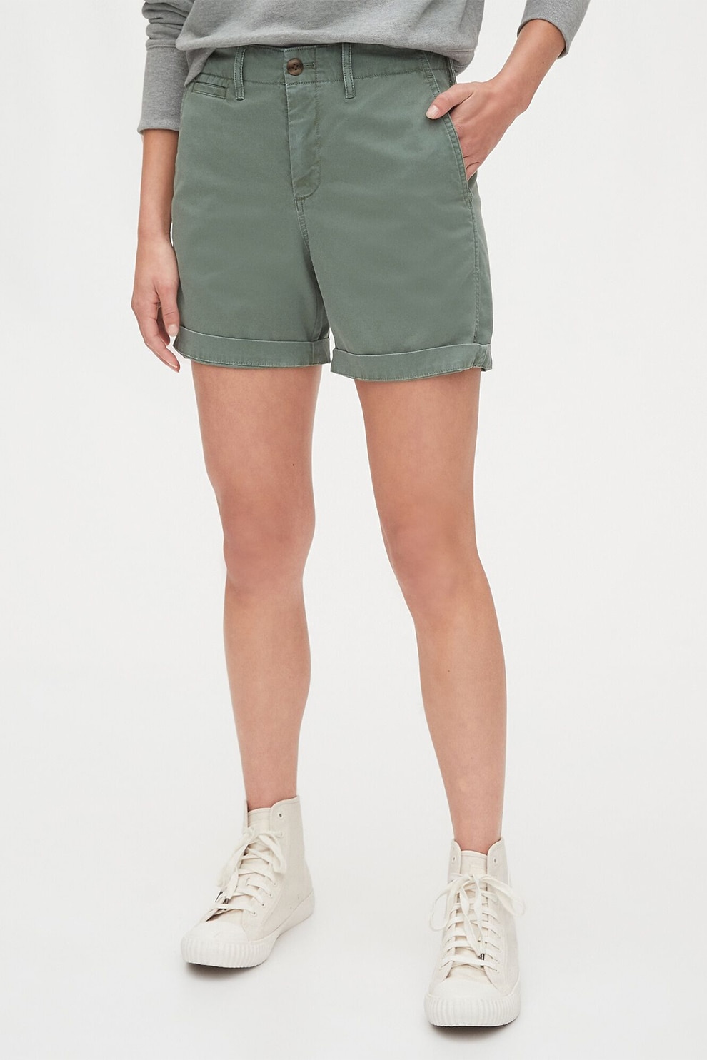 GAP, Pantaloni scurti chino cu talie inalta, Verde sparanghel