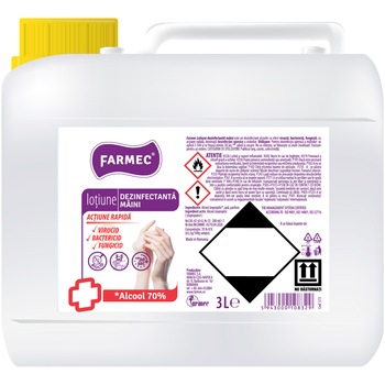 Lotiune dezinfectanta pentru maini Farmec, cu 70% alcool, efect antibacterian, 3000 ml Lotiune dezinfectanta pentru maini Farmec, cu 70% alcool, efect antibacterian, 3000 ml